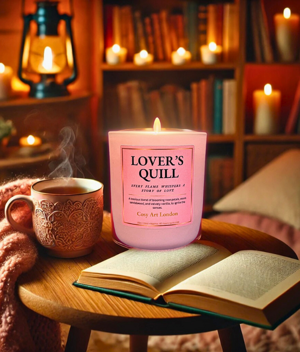 Valentines day candle gift lovers quill handmade in London by Cosy Art