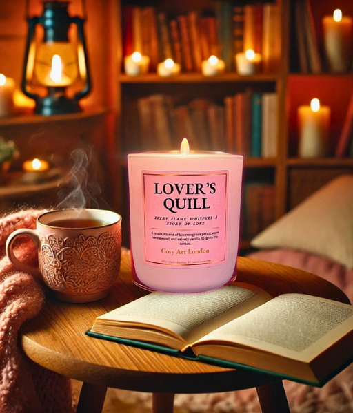 Valentines day candle gift lovers quill handmade in London by Cosy Art 