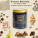 Romance Bookshop Candle in a recyclable glass jar with warm vanilla and aged paper scent, perfect for book lovers.