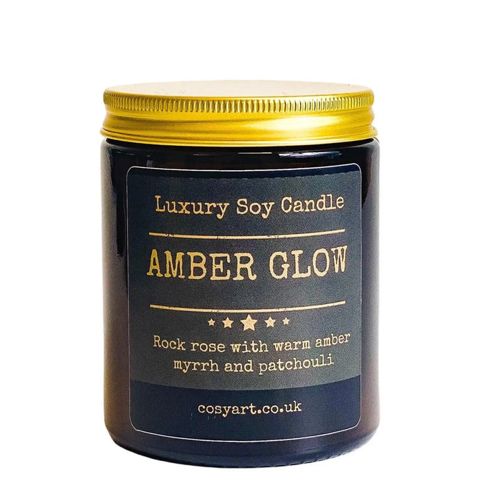 amber glow soy wax scented candle vegan handmade in london  ,rock rose with warm amber myrrh and patchouli
