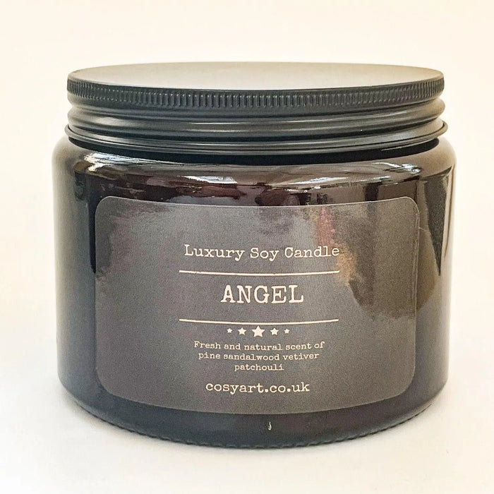 cosy art candles angel patchouli and vanilla 500ml burning time 90 hours in amber glass jar 