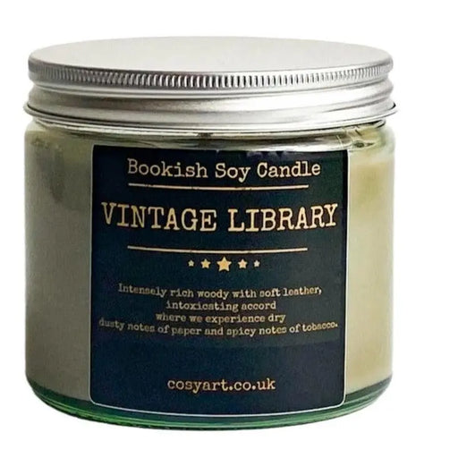 vintage library soy wax scented candle bookish candle 250ml burning time 60 hours woody with leather accord where we experience dry dusty notes of paper and spicy notes of tobacco